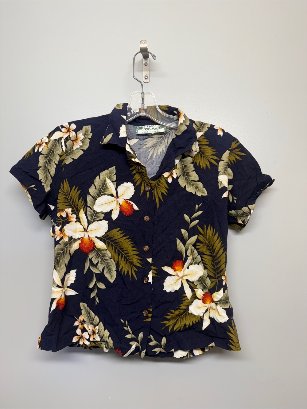 Vintage Two Palms Navy Floral Hawaii Button-Down Shirt